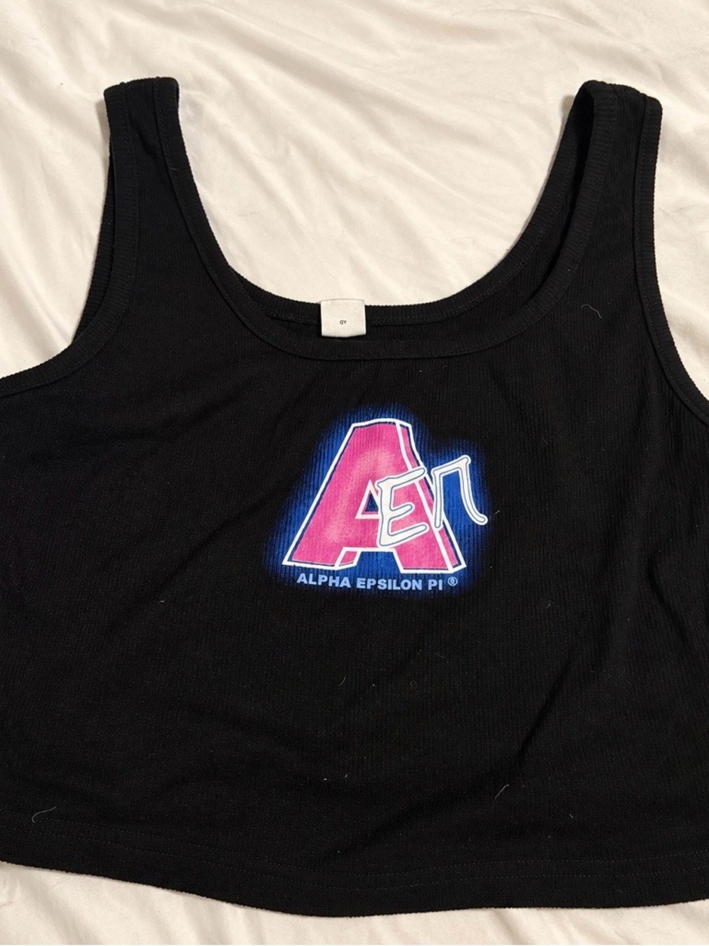 Alpha Epsilon Pi Black Graphic Cropped Tank Top – Size Small